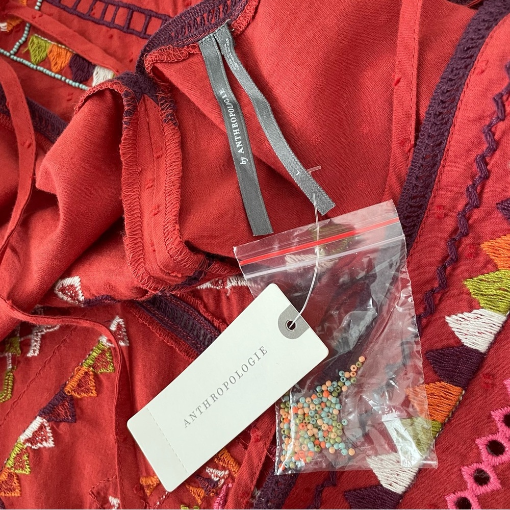 Anthropologie Embroidered Statement Mini Dress Light Red Large NWT - Picture 12 of 17